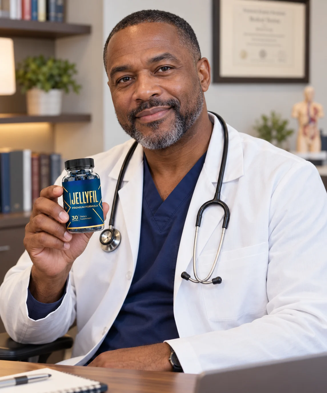 Doctor holding JellyFil® men's vitality gummies
